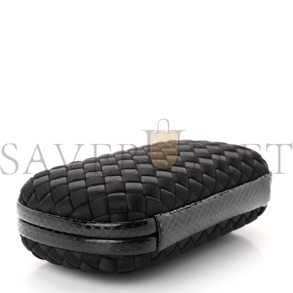 BOTTEGA VENETA SATIN AYERS INTRECCIATO CHAIN KNOT CLUTCH BLACK (17*10*5cm)